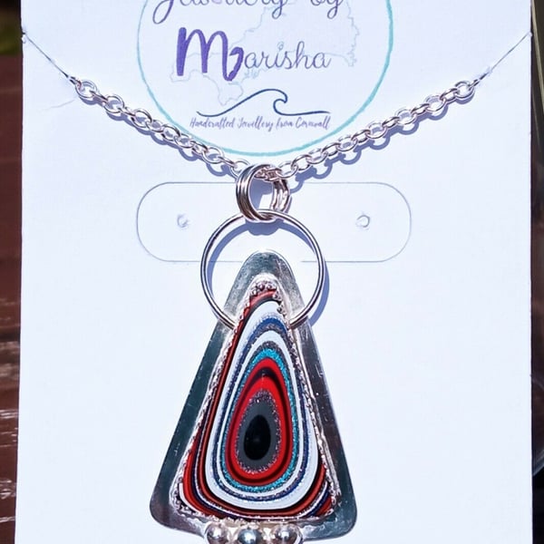 Fordite Necklace Sterling Silver Jewellery Gift Triangle Pendant Handmade