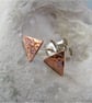 Copper triangle earrings with silver posts - Image 1