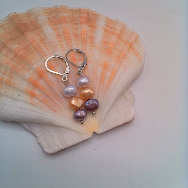 Purple Peach and Lilac Freshwater Pearl Earrings, Gift for Her, Pearl Earrings 