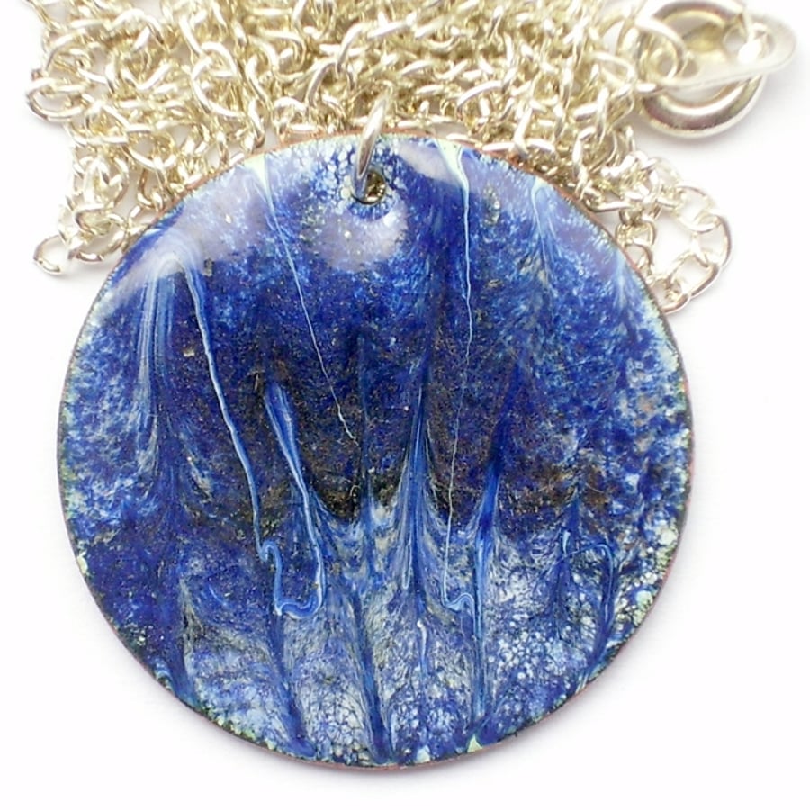 round enamel pendant - blue on white