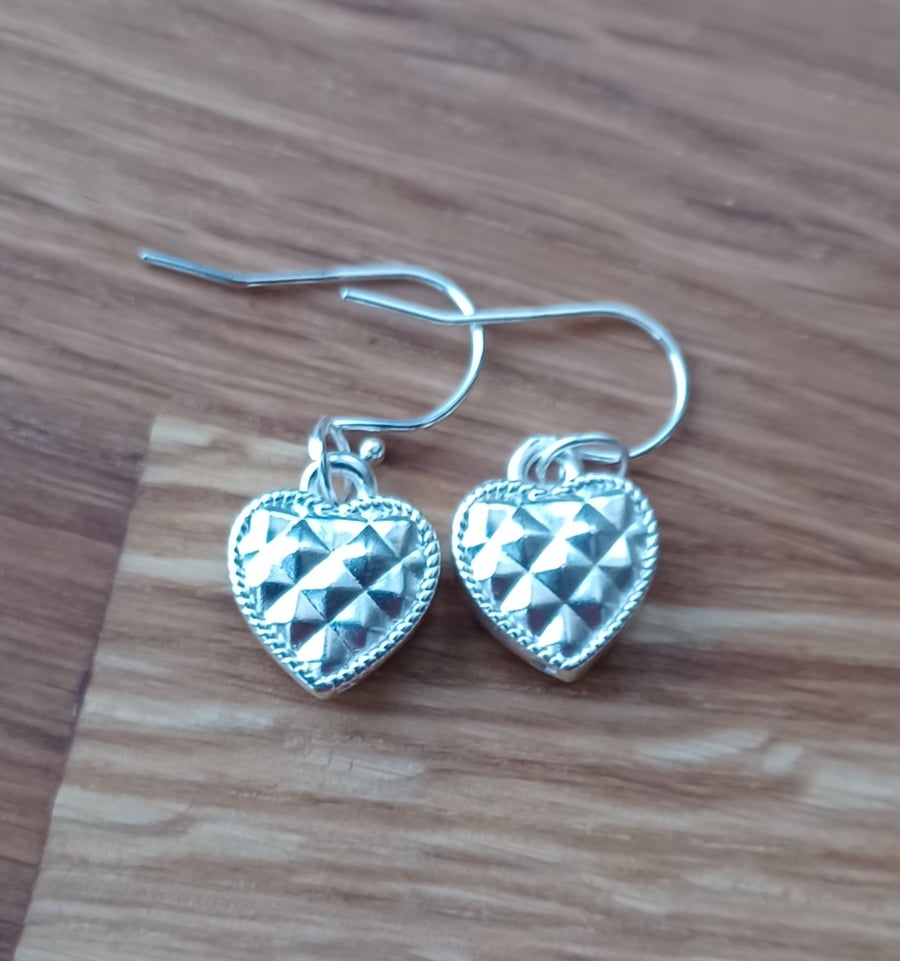 925 Silver Heart Pierced Earrings, Reversible, 1.5cm drops, Valentine Gift