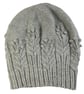 Hat with cables and bobbles in soft grey organic merino wool , slouchy cabled  - Image 6