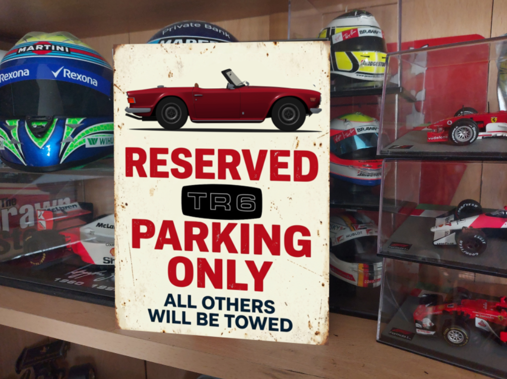 Triumph TR6 Reserved Parking Metal Sign Plaque Garage Gift Wall Decor 