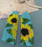 Beaded fringe earrings, Sunflower design, boho dangle fringe earrings, gift her - Image 5