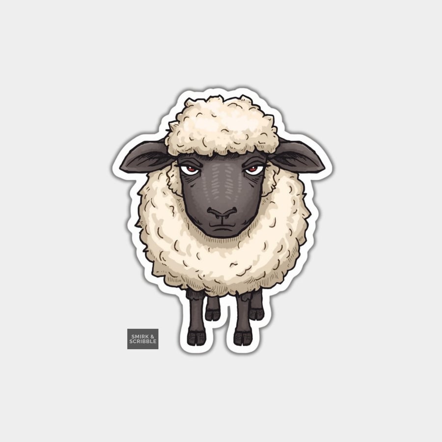Funny Vinyl Sticker For Adults - Cute Grumpy Sheep 