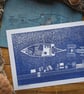 Cromer crab boat - original linocut print - A3