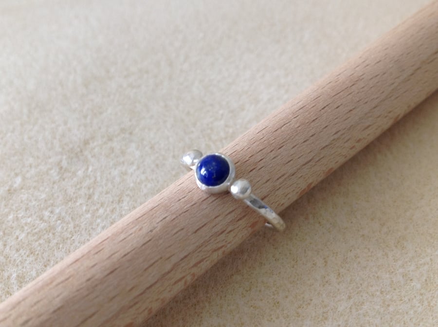 Lapis Lazuli Sterling and Fine silver gemstone dainty embellished ring