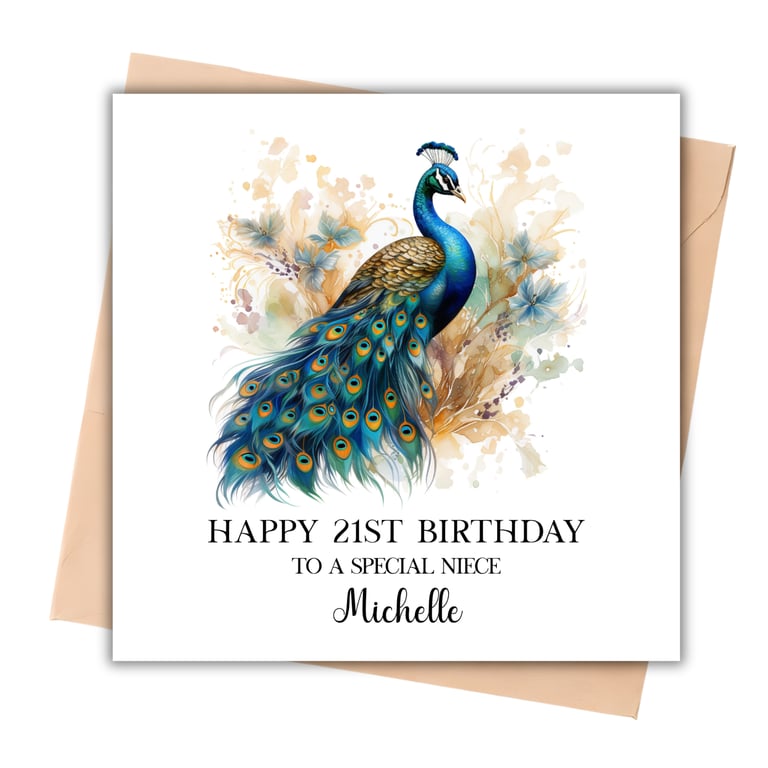 Peacock Watercolour Happy Birthday Card