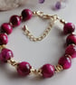 Fuchsia Tiger's Eye Gold-Plated Bracelet, Adjustable Handmade Gemstone Jeweller