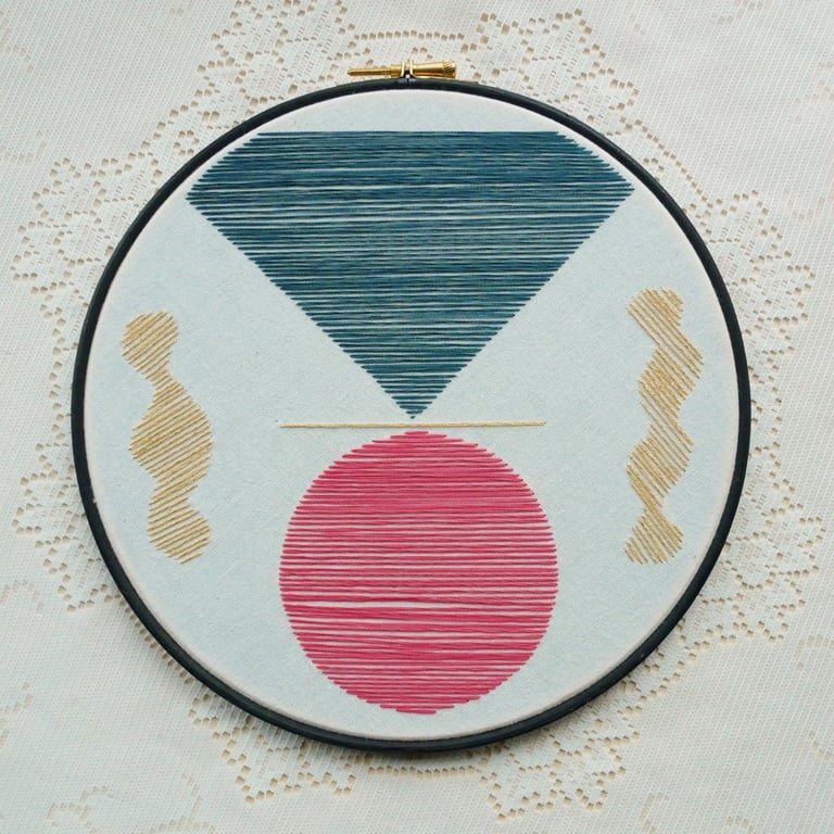 Pink Sunrise - Original Abstract Embroidery Art Piece