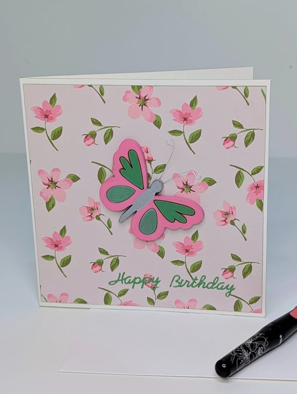 Butterfly birthday card, handmade pretty card for her