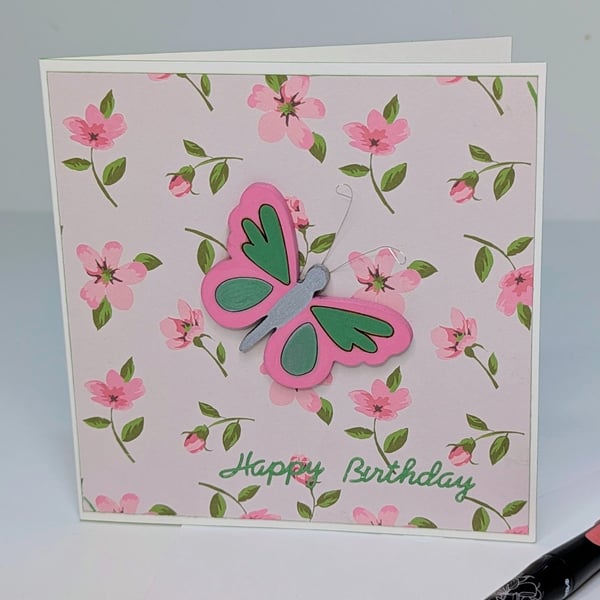 Butterfly birthday card, handmade pretty card for her