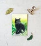 Original Aceo Black Cat Miniature painting - One of a kind