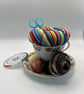Vintage Teacup Pin Cushion and Sewing Set - Flowers and Stripes (3)