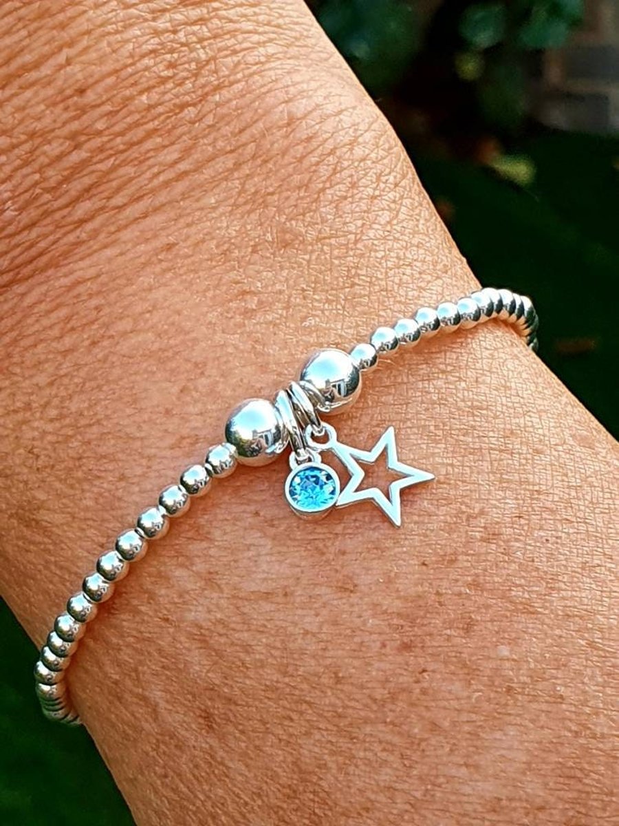 Star bracelet, turquoise Aquamarine Bracelet silver December birthday,
