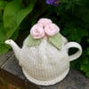 Cream Chunky Tea Cosy with Peach Roses and Green Leaves