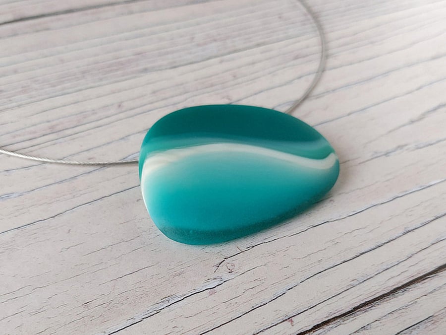 Teal Wave Pebble Pendant and Choker
