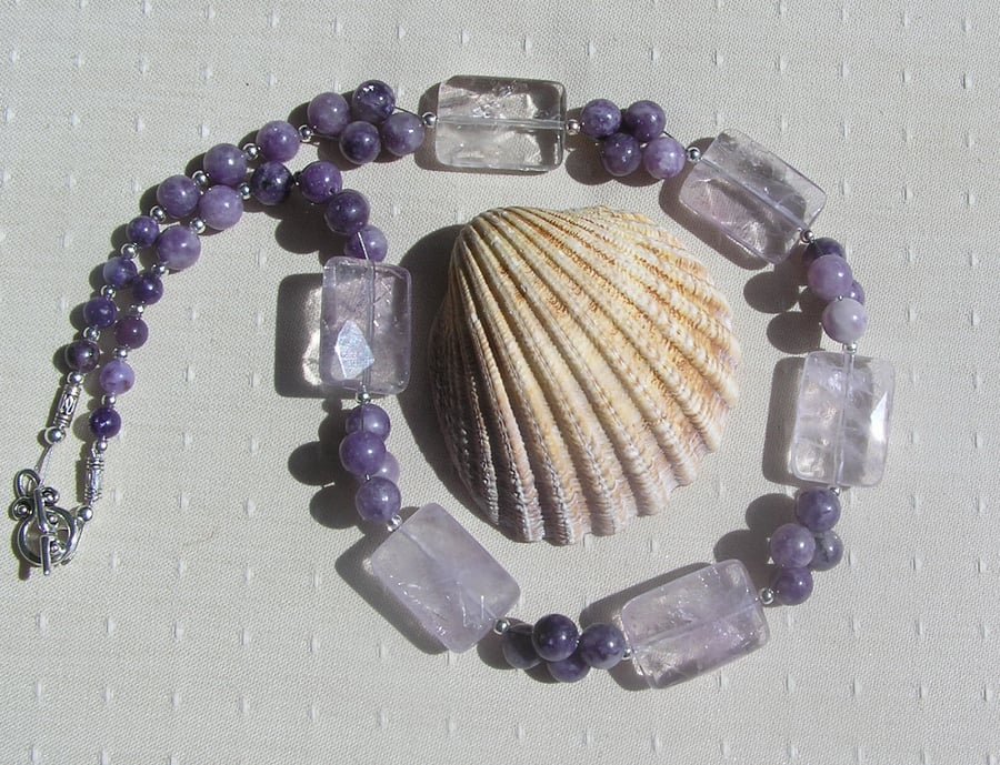 Purple Lepidolite & Ametrine Crystal Gemstone Chakra Necklace "Heather Fizz"