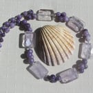 Purple Lepidolite & Ametrine Crystal Gemstone Beaded Necklace "Heather Fizz"