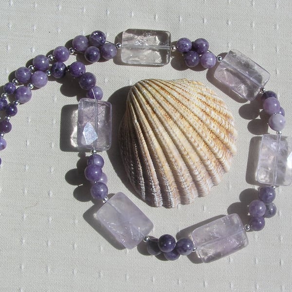 Purple Lepidolite & Ametrine Crystal Gemstone Chakra Necklace "Heather Fizz"