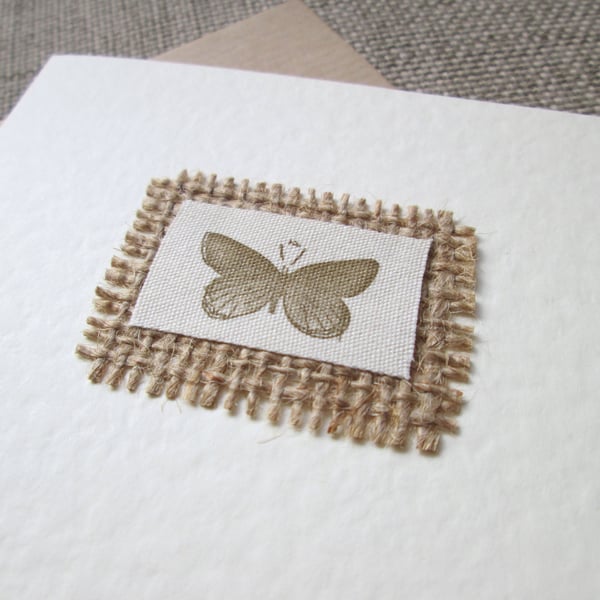 Butterfly Fabric & Hessian Greetings Card, blank inside