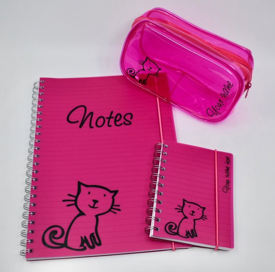 Cat Stationery set - 3 pieces - A4 notebook - A6 notebook - pencil case - custom