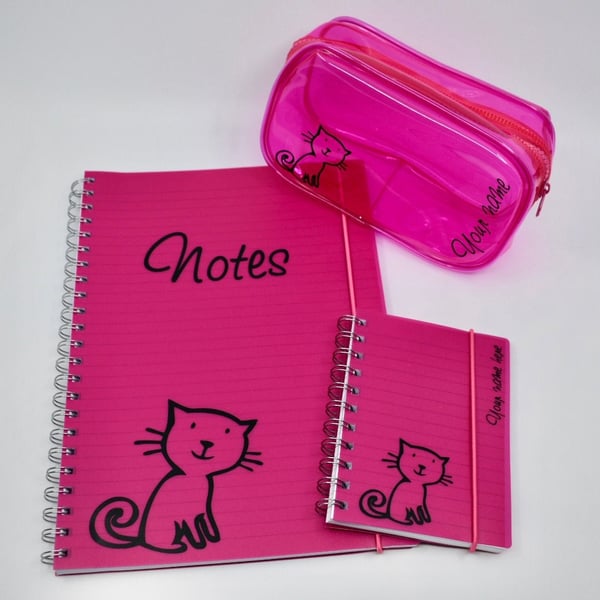 Cat Stationery set - 3 pieces - A4 notebook - A6 notebook - pencil case - custom