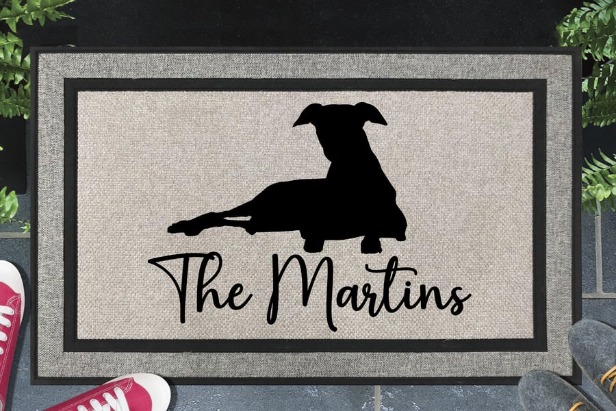 Whippet Dog Door Mat No.3 - Personalised Whippet All Weather Doormat - 45x70cm 