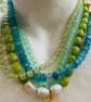 Teal blue cracked glass rondelle hand knotted necklace  - Image 5
