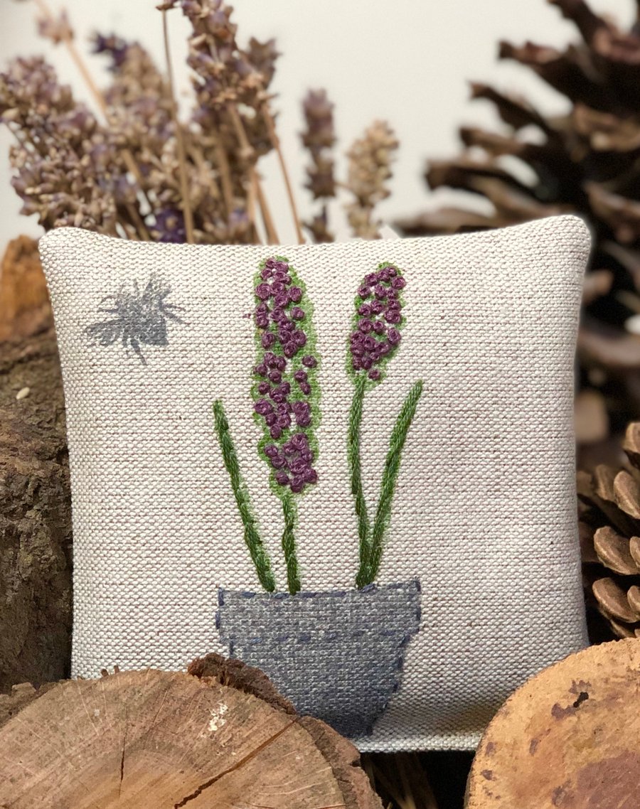 Embroidered Lavender Sachet- Lavender and Bee