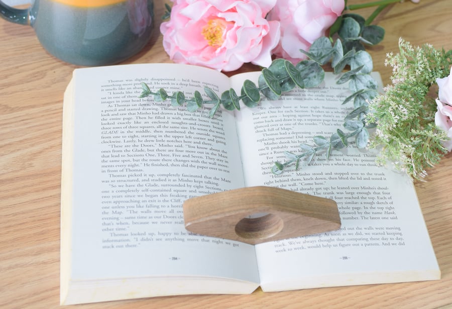 Wooden book holder thumb rest 