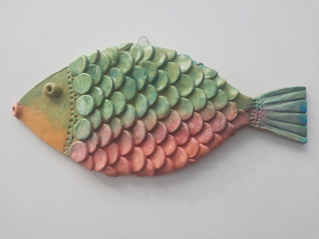 Fish Wall Art Made of Air Dry Clay and Hand Painted