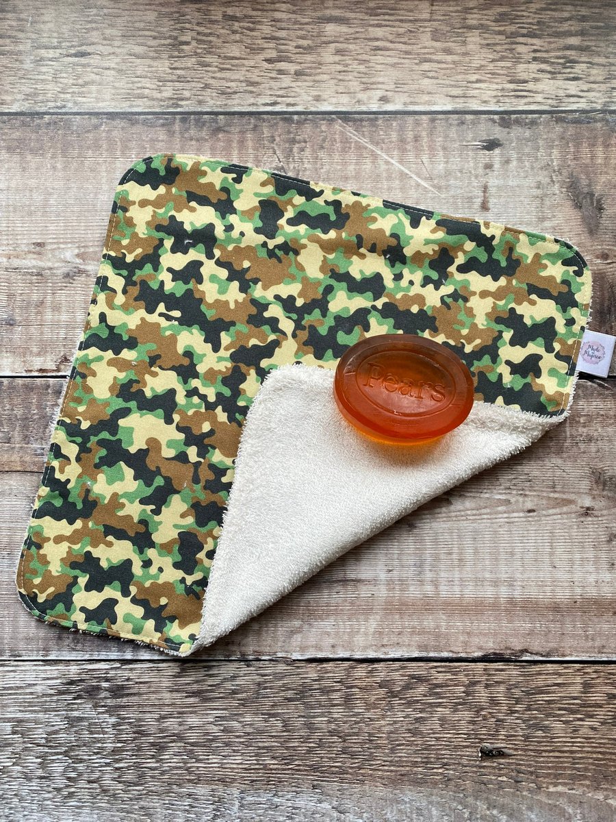 Organic Bamboo Cotton Wash Face Wipe Cloth Flannel Green Camo Camouflage