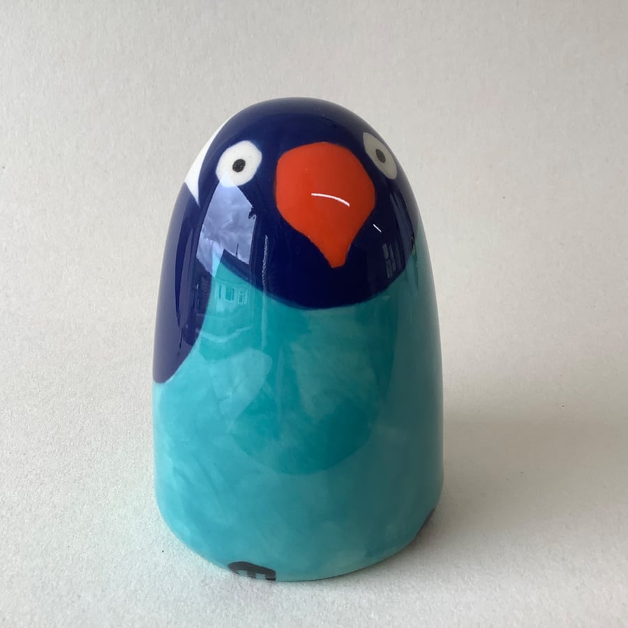 Large Wheel Thrown and Hand-Painted Ceramic Lovebird (9cm x 7cm)