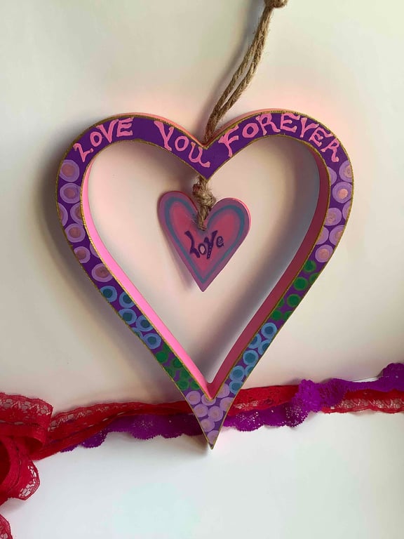 Love you forever hand painted heart
