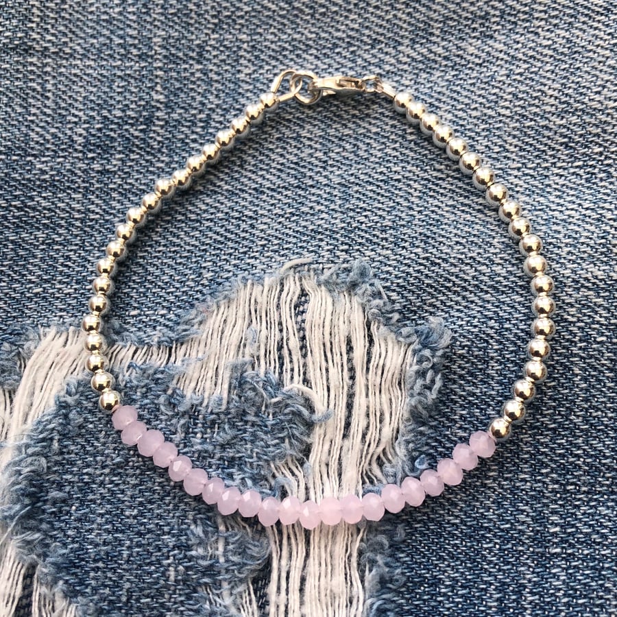 Sterling Silver and pale pink crystal bracelet