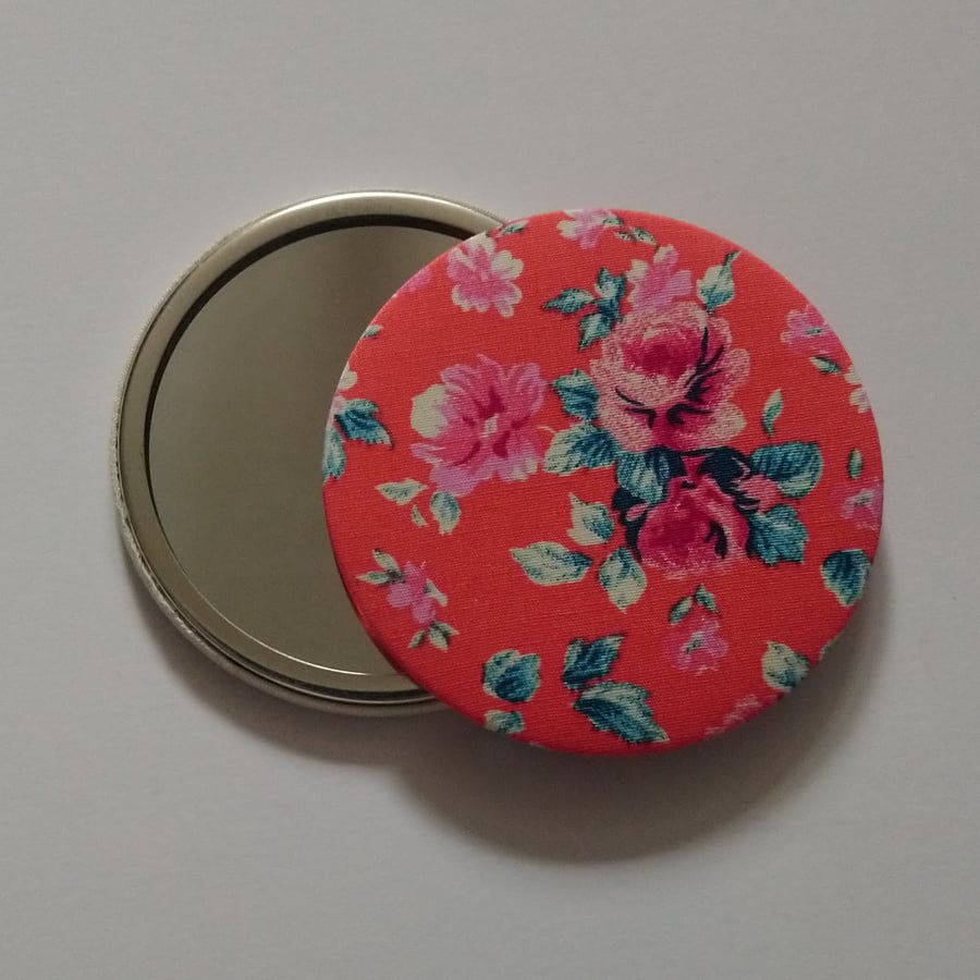 Floral Design Fabric Backed Pocket Mirror
