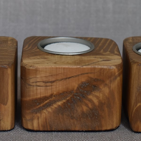 Walnut stained set of 3 tealight holders