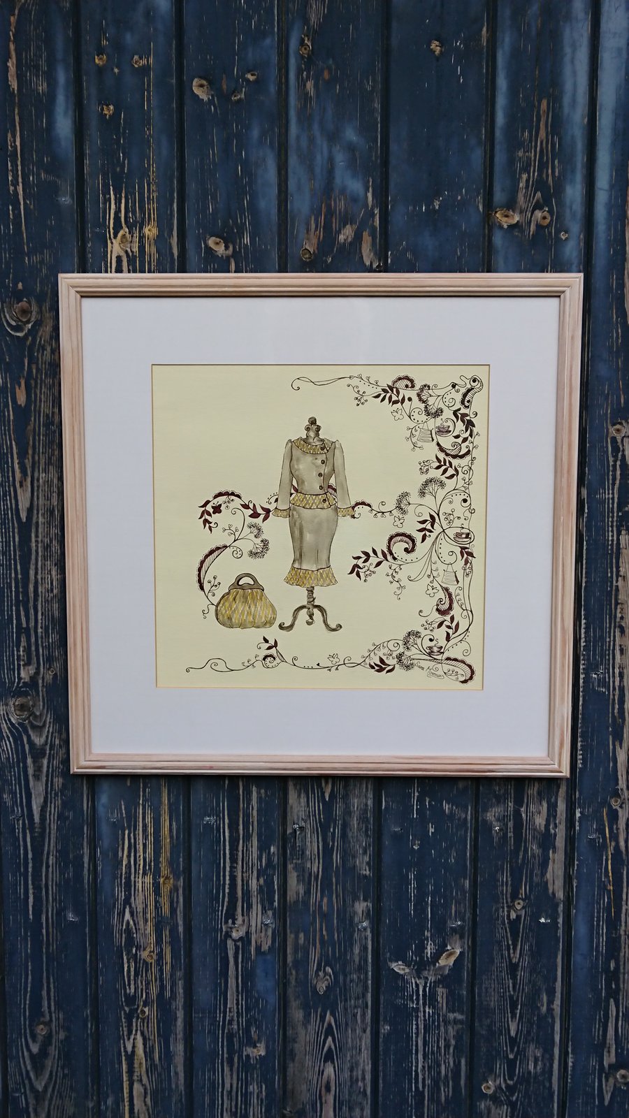 Sepia vintage inspired suit on tailors dummy oringinal watercolour painting