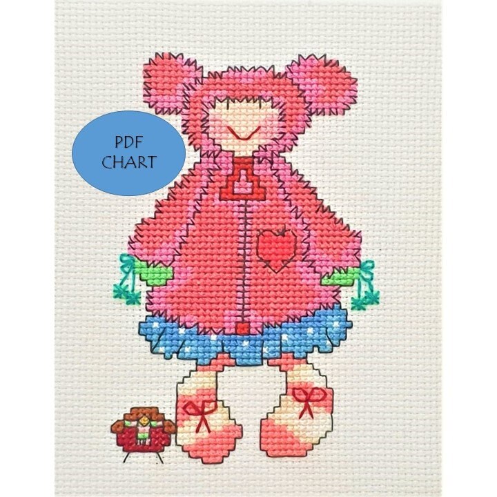 Cute girl and bird cross stitch Instant Digital Download PDF chart