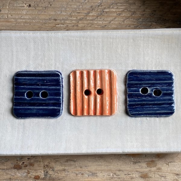 Handmade Ceramic Blue and Orange Button Soap Dish