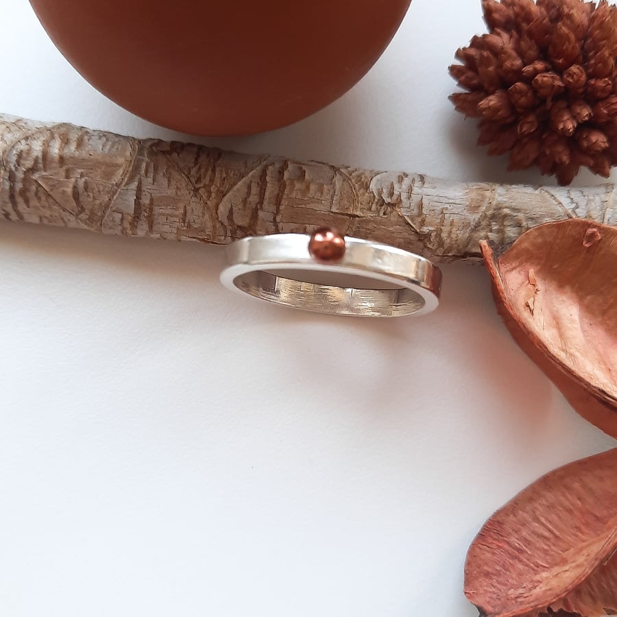 Sterling Silver Ring With Copper Ball