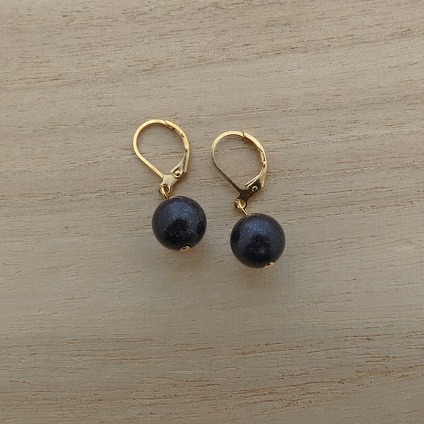 Gold plated blue goldstone leverback earrings. Ref: 317