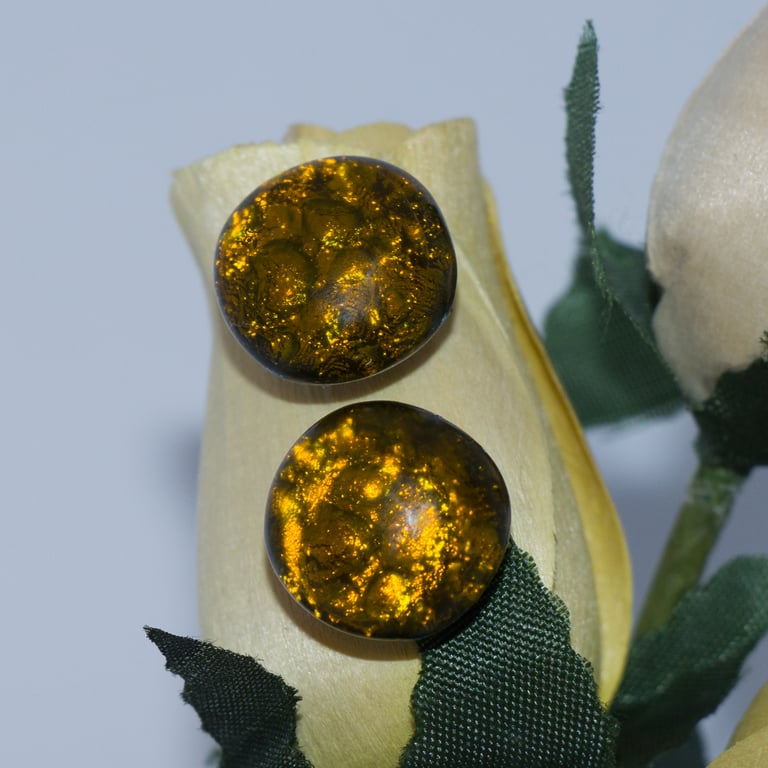 Golden Coloured Dichroic Glass Earrings on Sterling Silver Studs - 2102