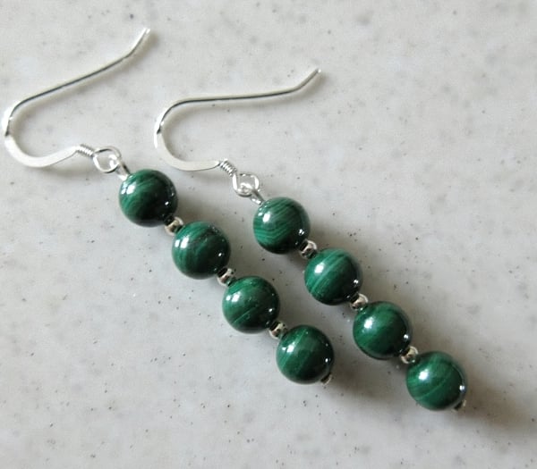 Genuine Natural Dark Green Malachite Earrings With Sterling Silver