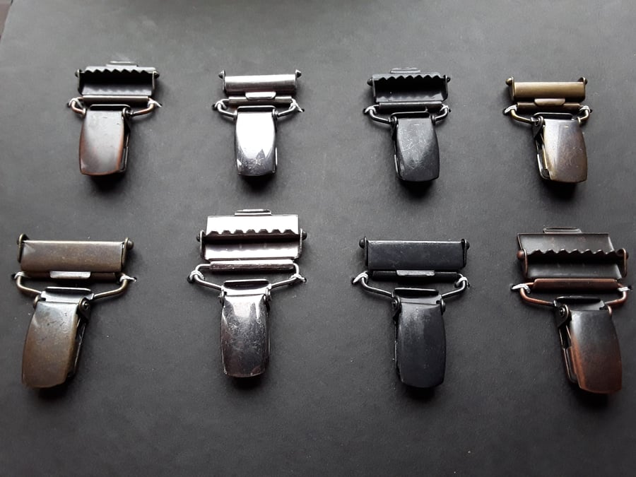 VINTAGE.Dungeree clips (sold in pairs) 25mm 1" and 30mm 1 1 4"