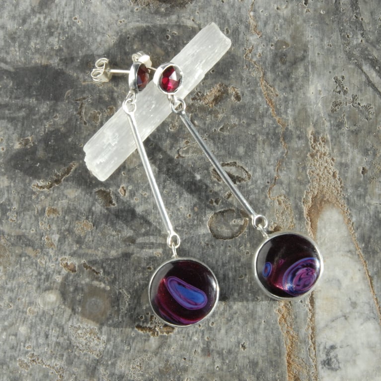 Berry bowlerite and garnet drop earrings