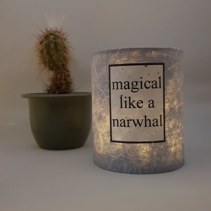 "Magical like a Narwhal" lantern with LED candle