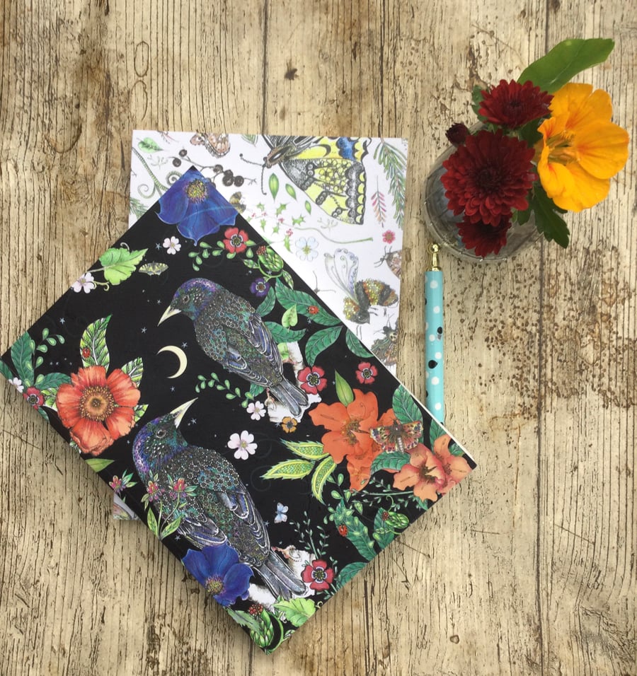 2 x Notebooks (starling and butterflies) 