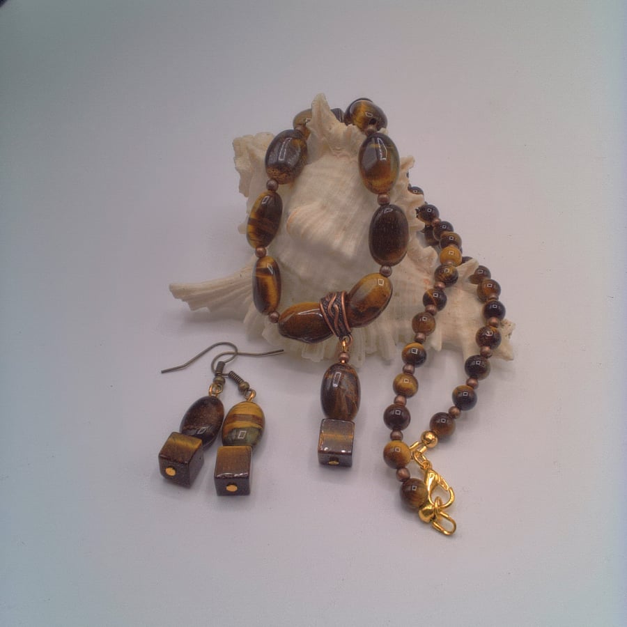 Golden Brown Tigers Eye Necklace and Earrings, Tiger Eye Jewellery, Gift for Her